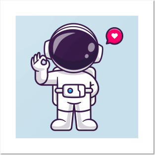 Cute Astronaut With Ok Sign Hand Cartoon Posters and Art